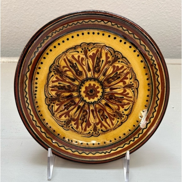 Polished folk Art/pyrography/decorative wall plate/great for gallery wall/c pics - Picture 1 of 7